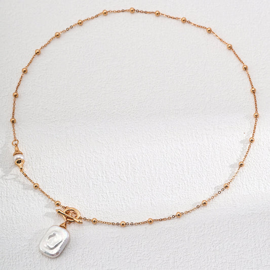 Rectangle Baroque Pearl Toggle Necklace