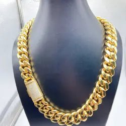 18MM 18k Gold Plated Diamond Cut Miami Cuban Link w/ Iced Out Clasp 925S - Stellis Jewelry