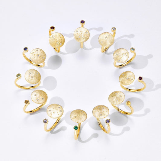 Zodiac Birthstone Open Rings