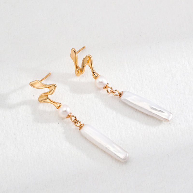 Baroque Pearl Bar Drop Earrings
