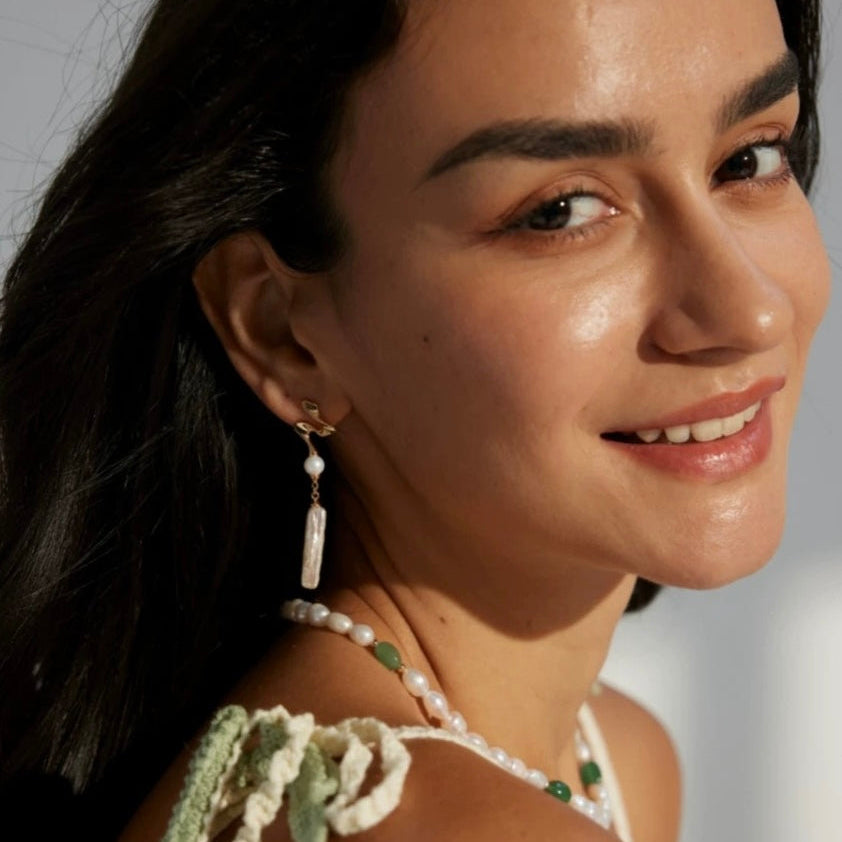 Baroque Pearl Bar Drop Earrings