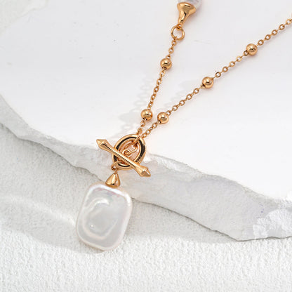 Rectangle Baroque Pearl Toggle Necklace