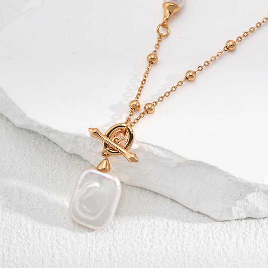 Rectangle Baroque Pearl Toggle Necklace