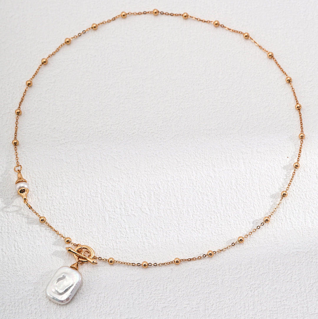 Rectangle Baroque Pearl Toggle Necklace