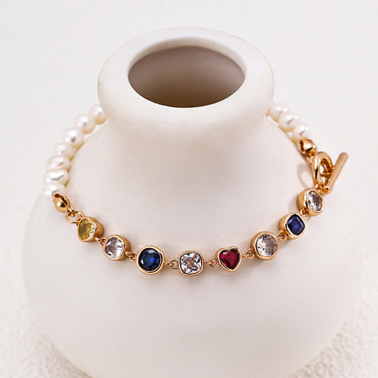 Multicolor CZ Freshwater Pearl Bracelet