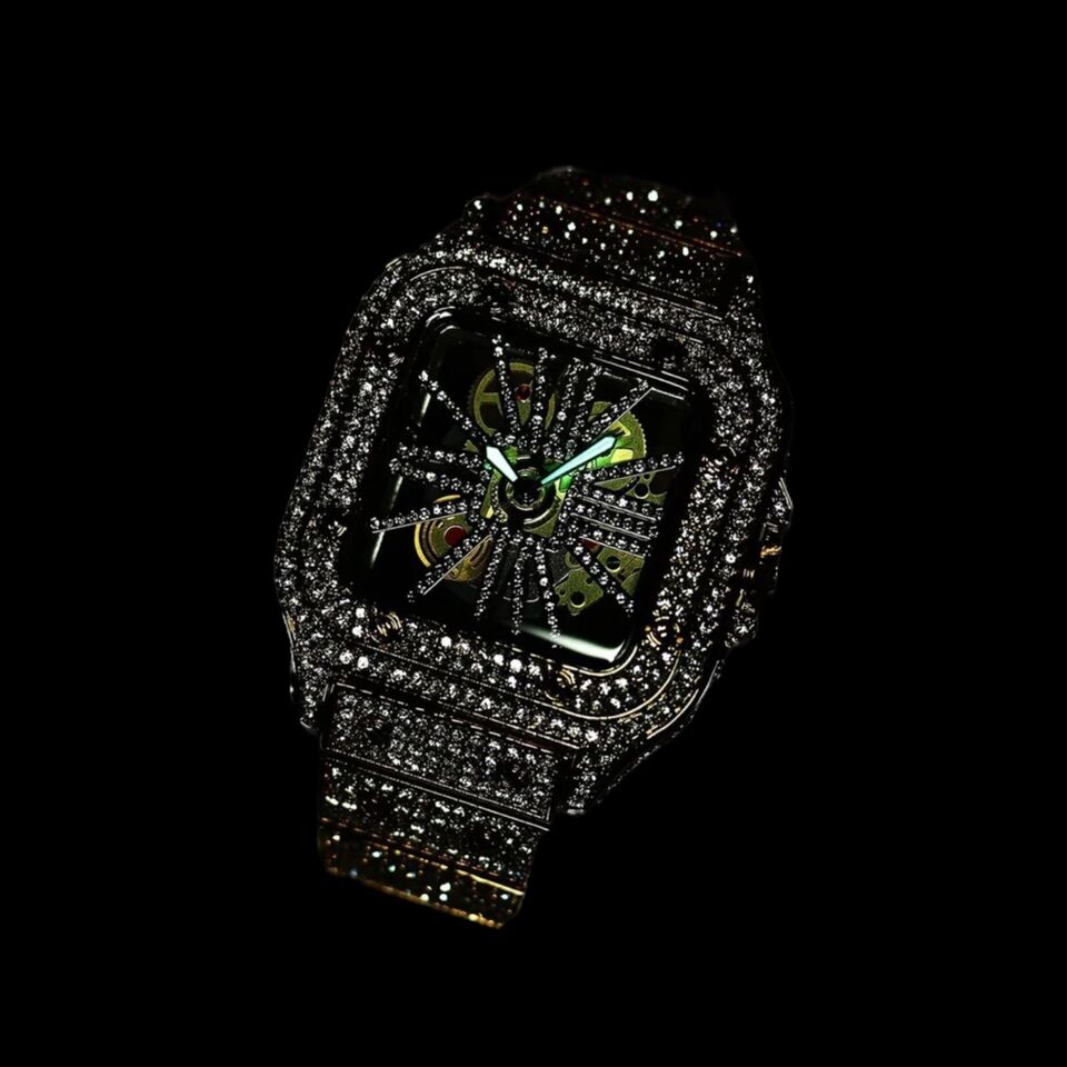 High Quality Iced Out Square Analog Skeleton Watch - Stellis Jewelry