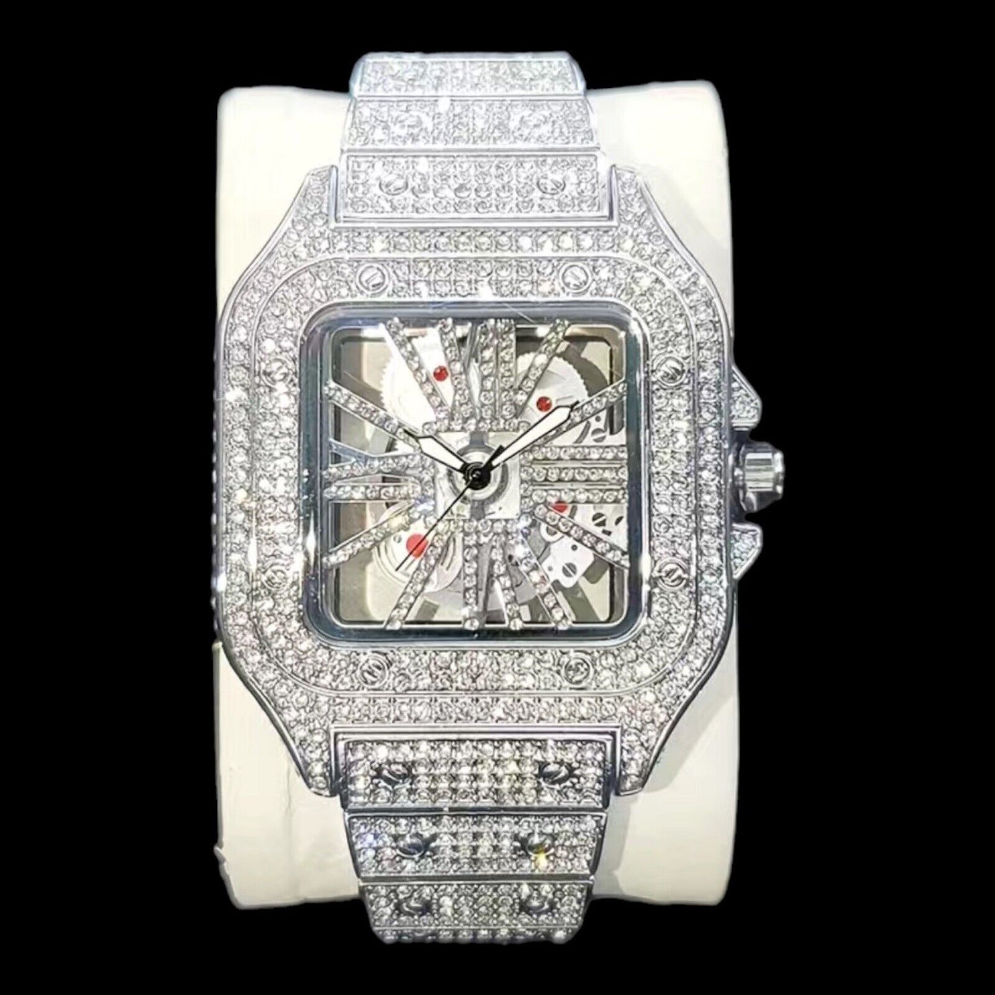 High Quality Iced Out Square Analog Skeleton Watch - Stellis Jewelry