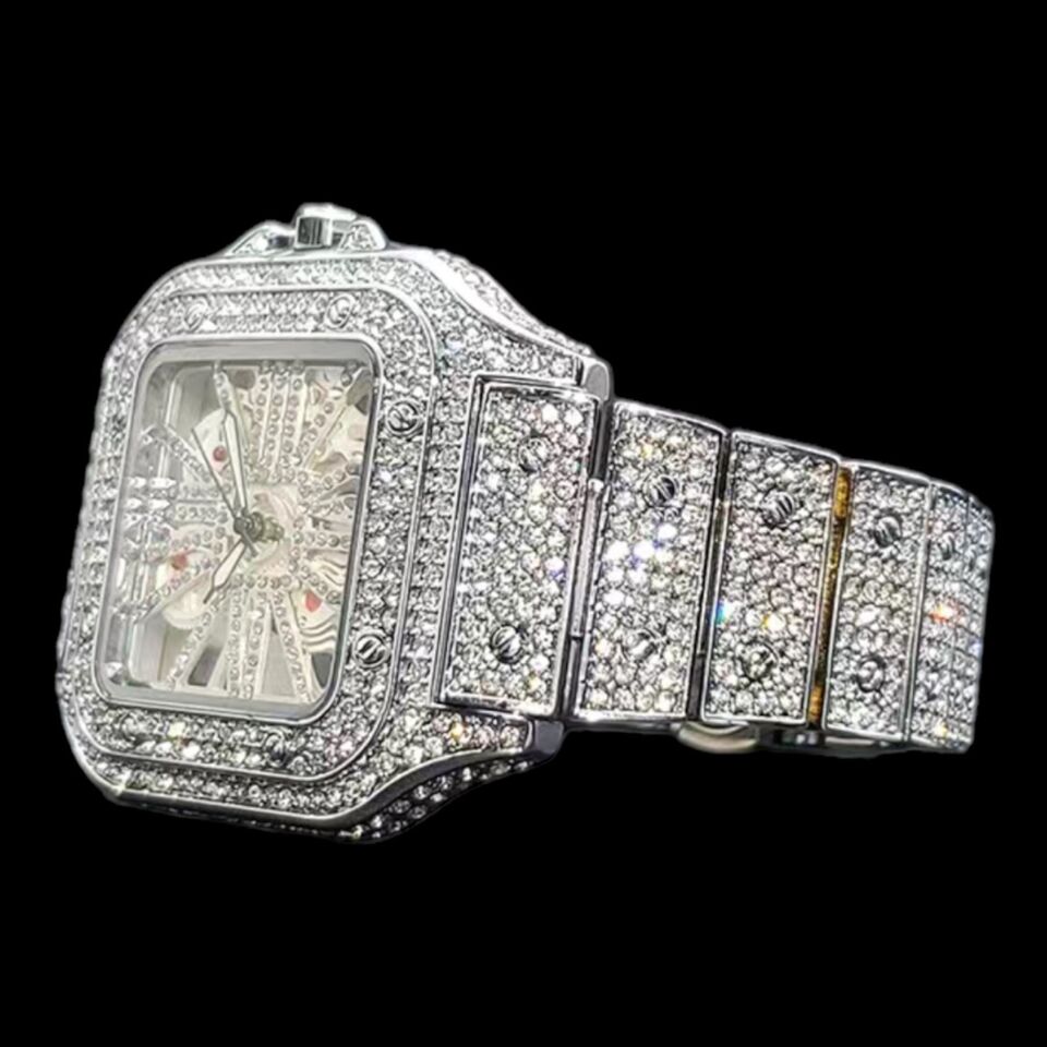 High Quality Iced Out Square Analog Skeleton Watch - Stellis Jewelry