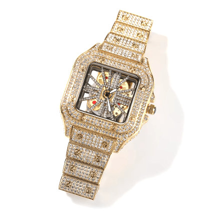 High Quality Iced Out Square Analog Skeleton Watch - Stellis Jewelry