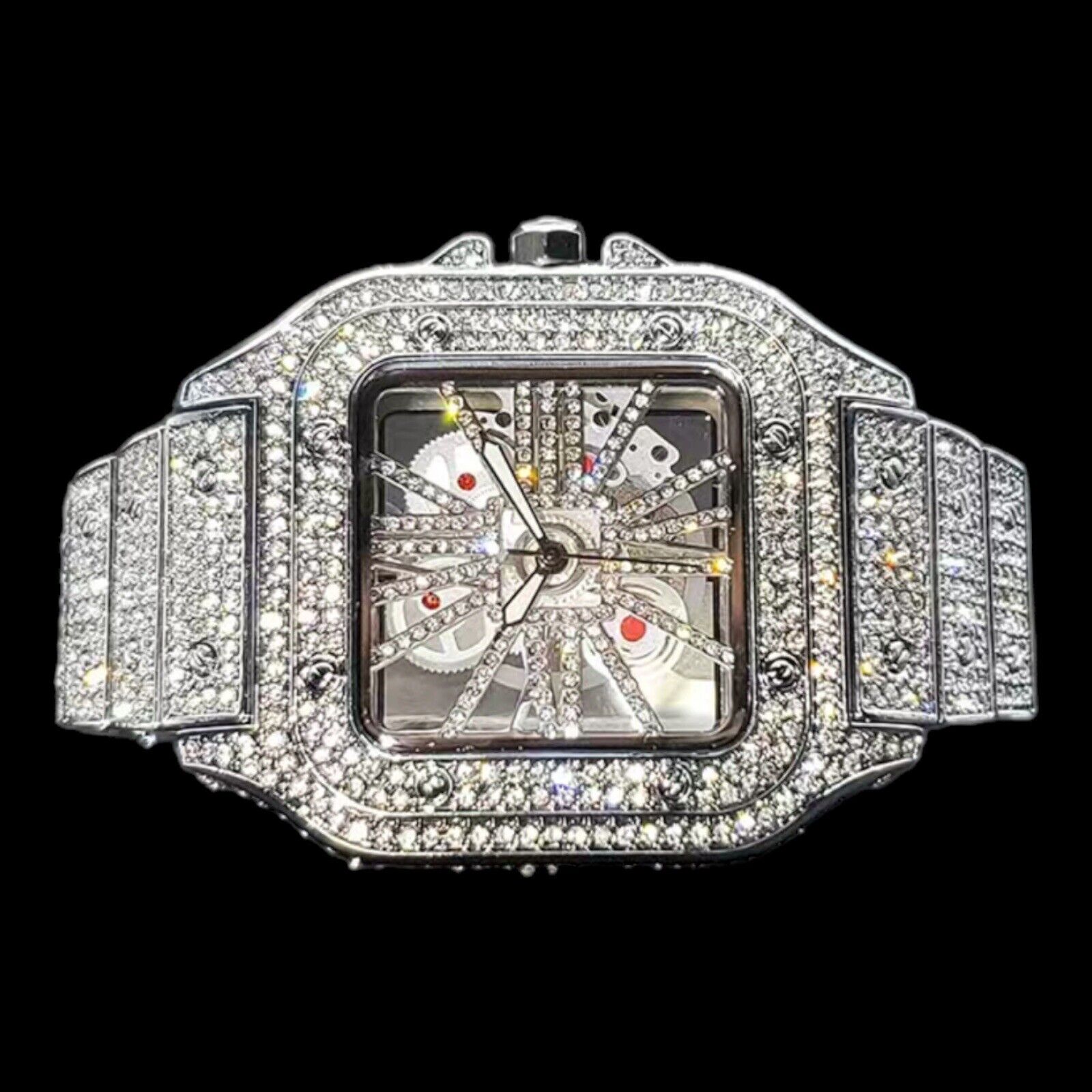 High Quality Iced Out Square Analog Skeleton Watch - Stellis Jewelry