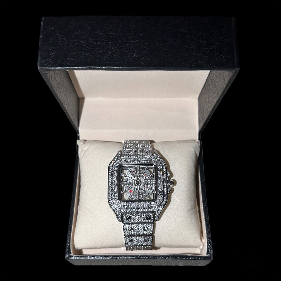 High Quality Iced Out Square Analog Skeleton Watch - Stellis Jewelry