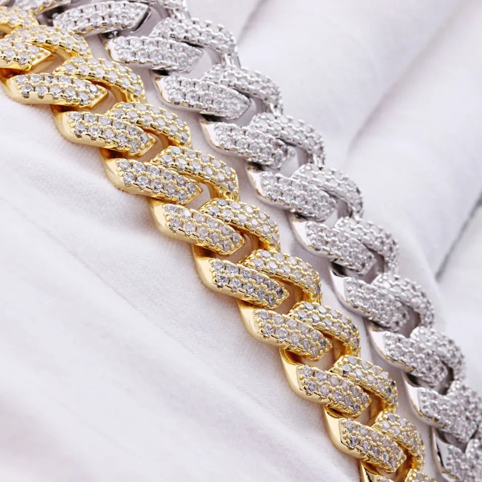 Triple Bundle - 10MM High Quality Cuban Prong Link Chain + Bracelet 925S w/ 1 ctw. Moissanite Studs - Stellis Jewelry