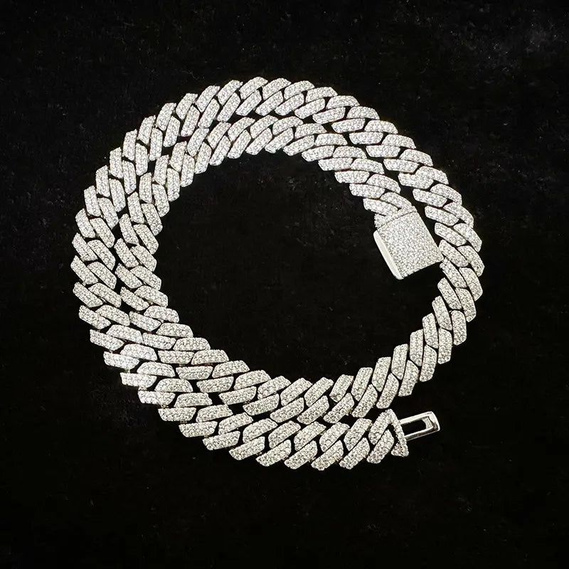 Triple Bundle - 10MM High Quality Cuban Prong Link Chain + Bracelet 925S w/ 1 ctw. Moissanite Studs - Stellis Jewelry